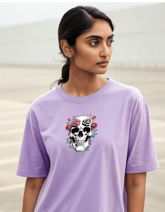 Women Heavy Drip Oversized T-Shirt "Skulls and Roses"