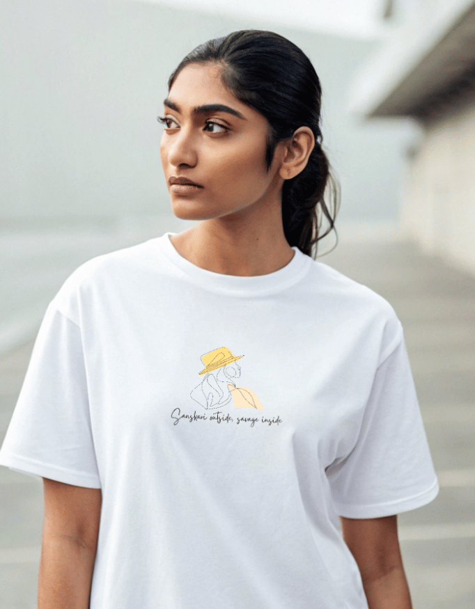 Women Lite Oversized T-Shirt "Sanskari Outside, Savage Inside"