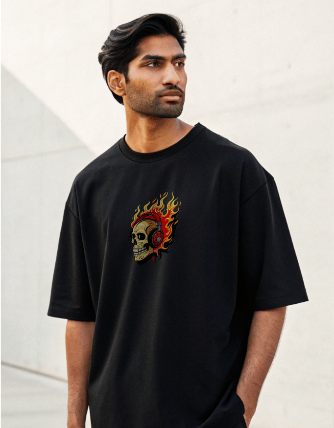 Men Lite Oversized T-Shirt "Flaming Skull"