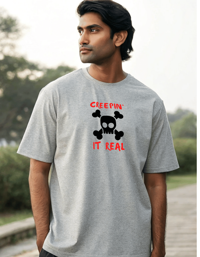 Men Heavy Drip Oversized T-Shirt "Creepin It Real"