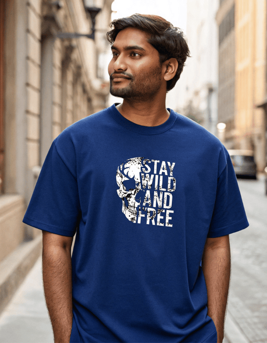 Men Heavy Drip Oversized T-Shirt "Stay Wild and Free"
