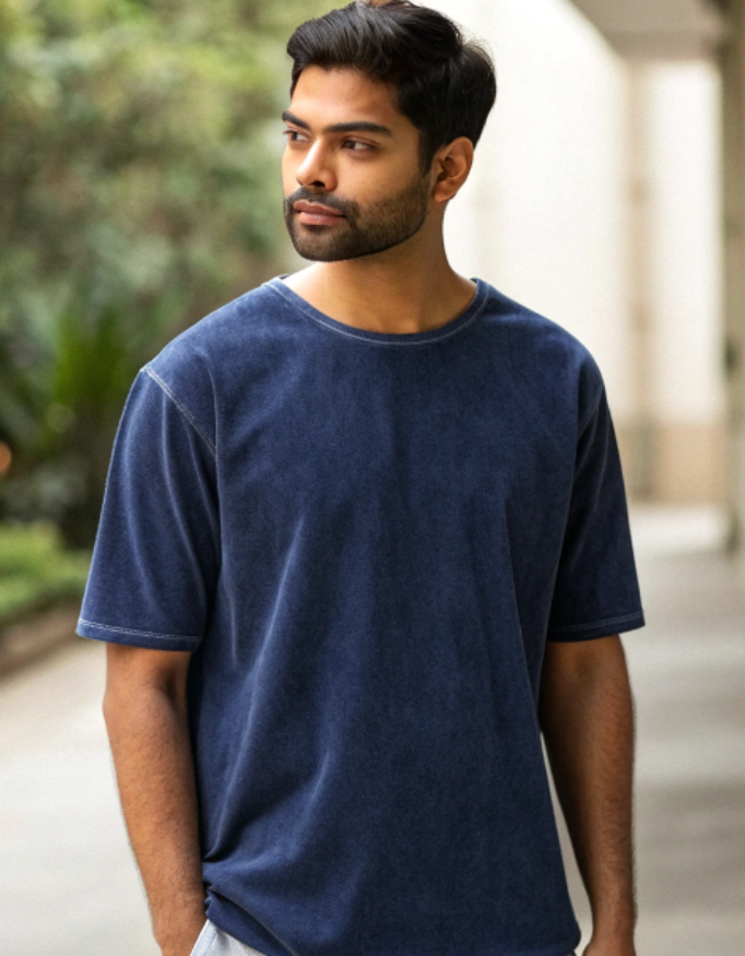 Men Acid Washed Oversized Tee - Navy Blue