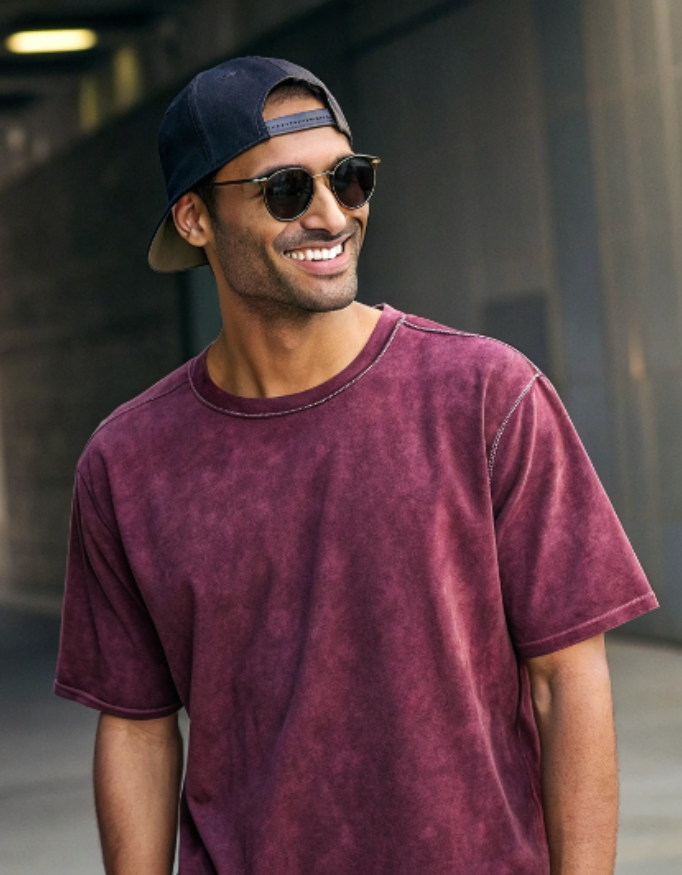 Men Acid Washed Oversized Tee - Maroon