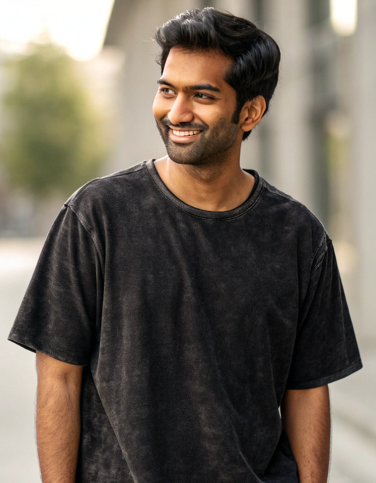 Men Acid Washed Oversized Tee - Black