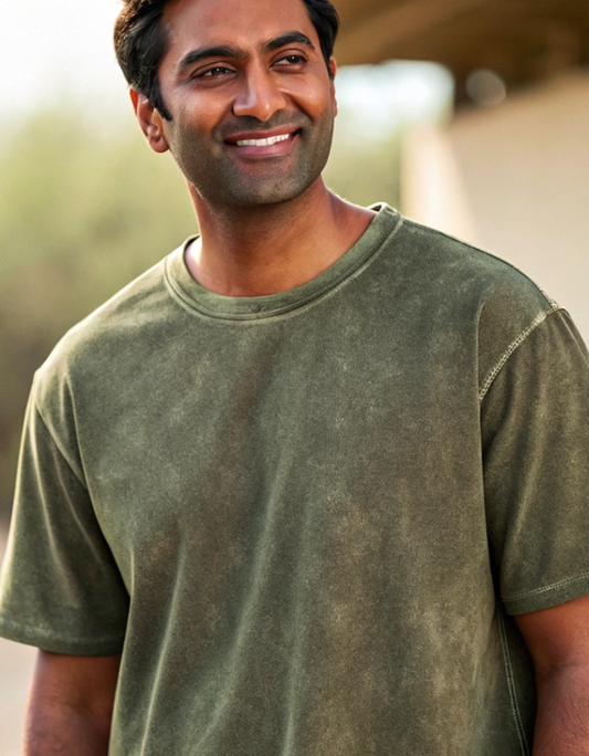 Men Acid Washed Oversized Tee - Olive Green